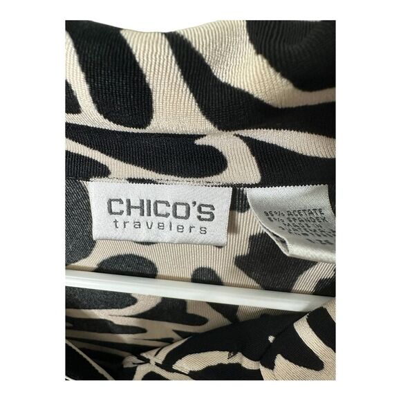 Chico's Travelers Dress Button Down 3/4 Sleeve Jersey Beige/ Black Size 2 large - Picture 5 of 9